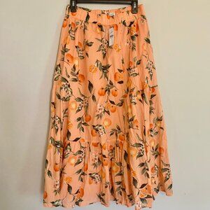 LOFT Orange Harvest Tiered Godet Maxi Skirt